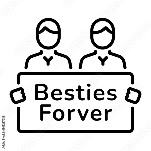 Two characters holding besties forever chart, line icon 