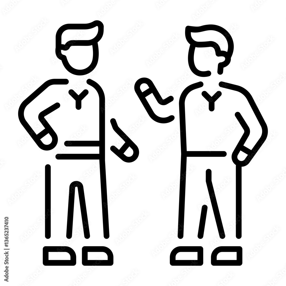 Two friends talking with each other, line style icon Two friends talking with each other, line style icon