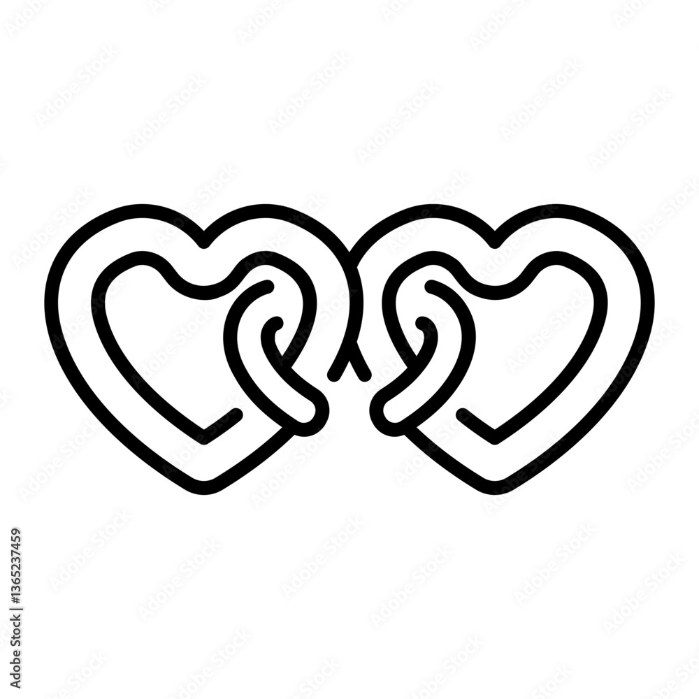 A linear style icon of two intertwined hearts A linear style icon of two intertwined hearts