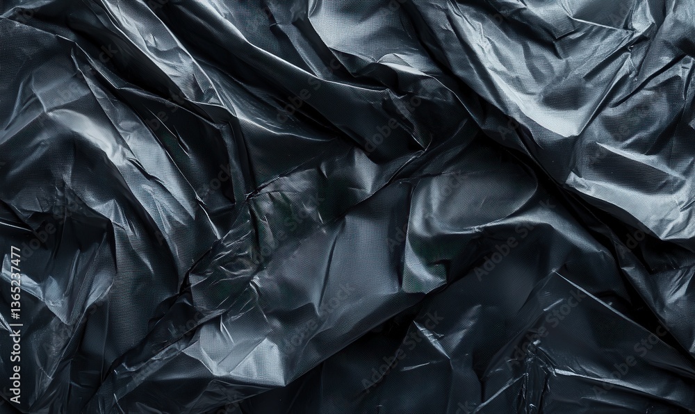 Close-up of crumpled black plastic texture with dramatic lighting. Close-up of crumpled black plastic texture with dramatic lighting.