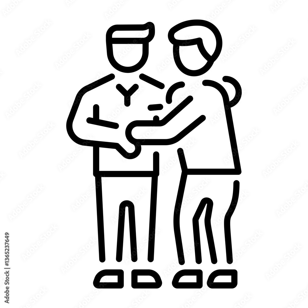 A character comforting his friend, linear style icon A character comforting his friend, linear style icon