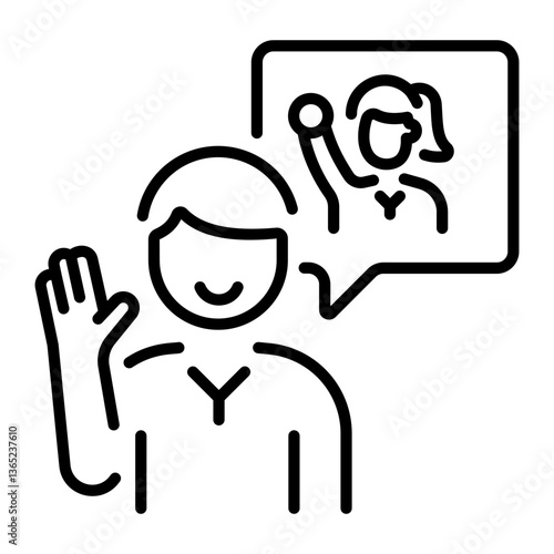 A linear style icon showing friends chat 