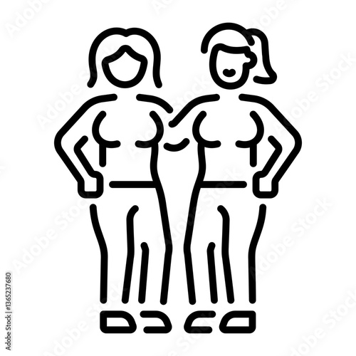 A line style icon of two female friends 