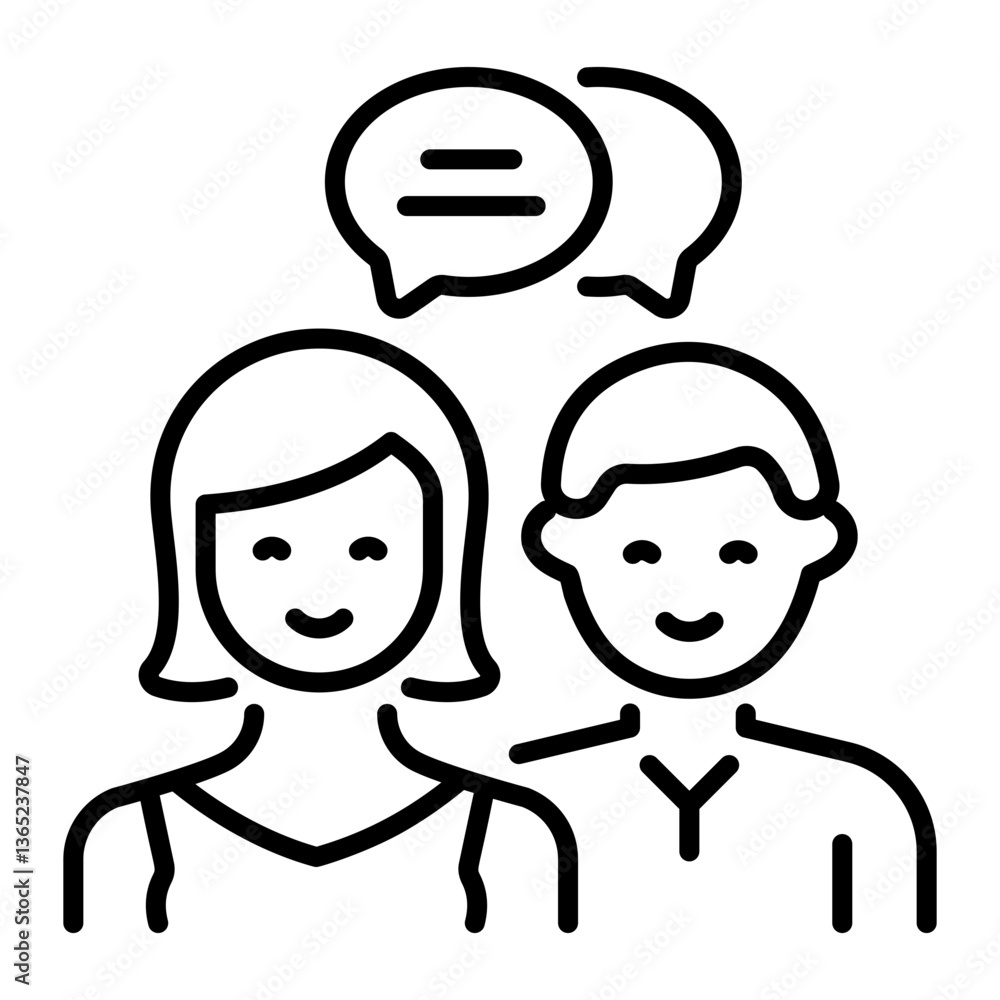 A linear style icon of chatting between two friends A linear style icon of chatting between two friends