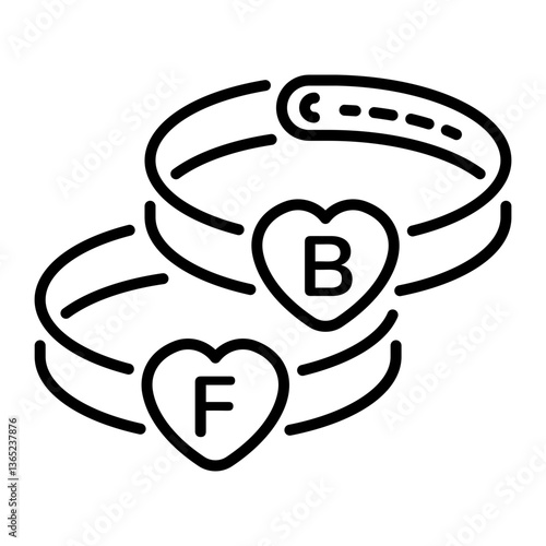 A linear style icon of bff bands with hearts