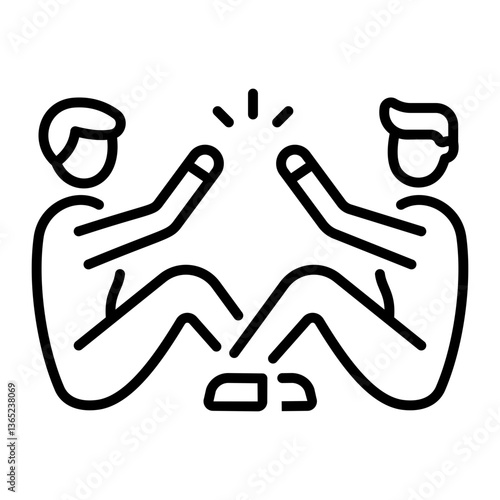 A linear style icon of two gym friends exercising together 