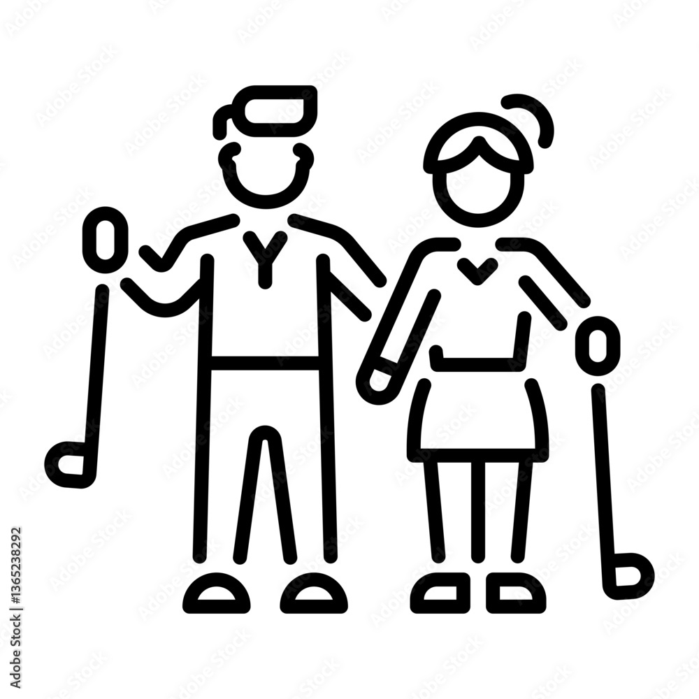 A line style icon of a couple playing golf together A line style icon of a couple playing golf together