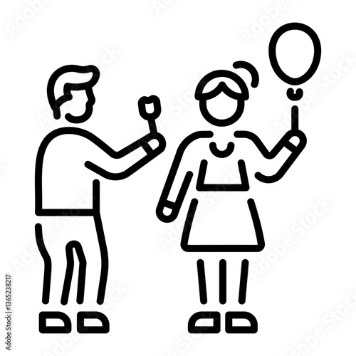 A character giving flower to her friend, line style icon 