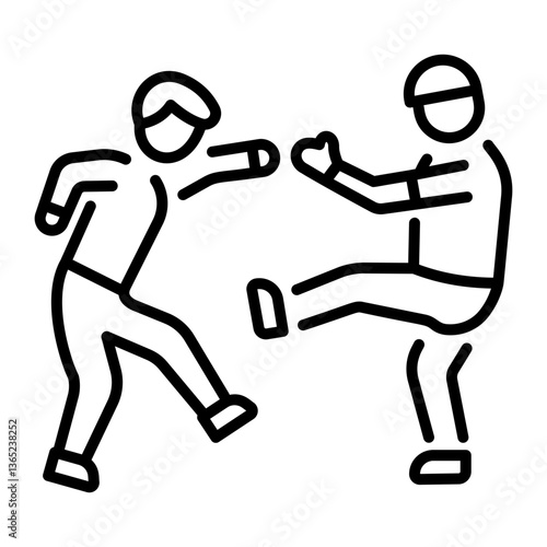 Friends fighting with each other, line style icon 