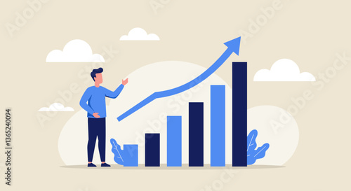 Man presenting upward growth chart.