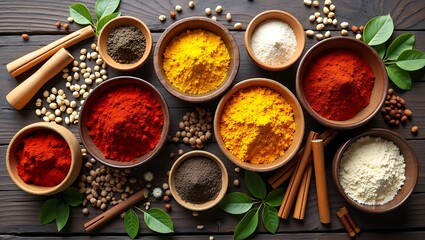 Papier peint photo Cuisine Aromatic Spices Turmeric Chili Cinnamon Warm Tones  © NeoDesign Hub