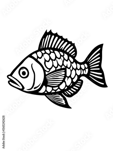 Fish illustration icon, black silhouette vector