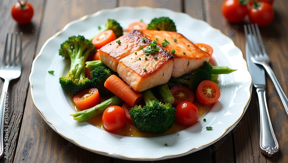 Grilled salmon with veggies healthy dinner warm Grilled salmon with veggies healthy dinner warm