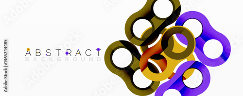 Abstract circle element composition with overlapping circular and tubular shapes featuring smooth gradients, transparency effects, and dynamic layering