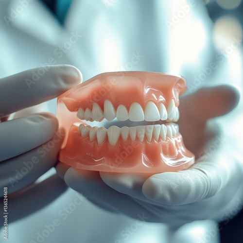 Wallpaper Mural Dentist holds dental model showcasing realistic teeth and gums during an examination in a clinical setting Torontodigital.ca