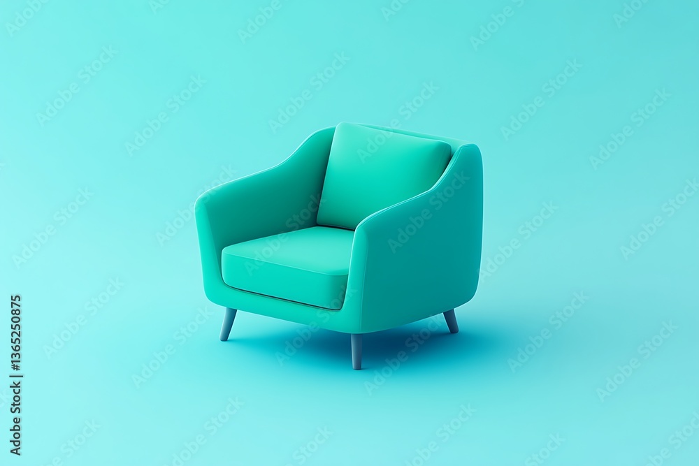 Fototapeta premium A tiny, cute isometric armchair with a light blue and green color palette
