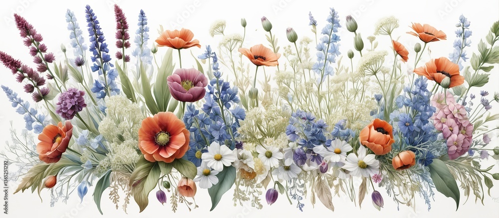 Naklejka premium Ilustración de flores silvestres estilo acuarela