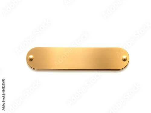 Metal gold name plate or name plaque with rounded edges isolated on white background 