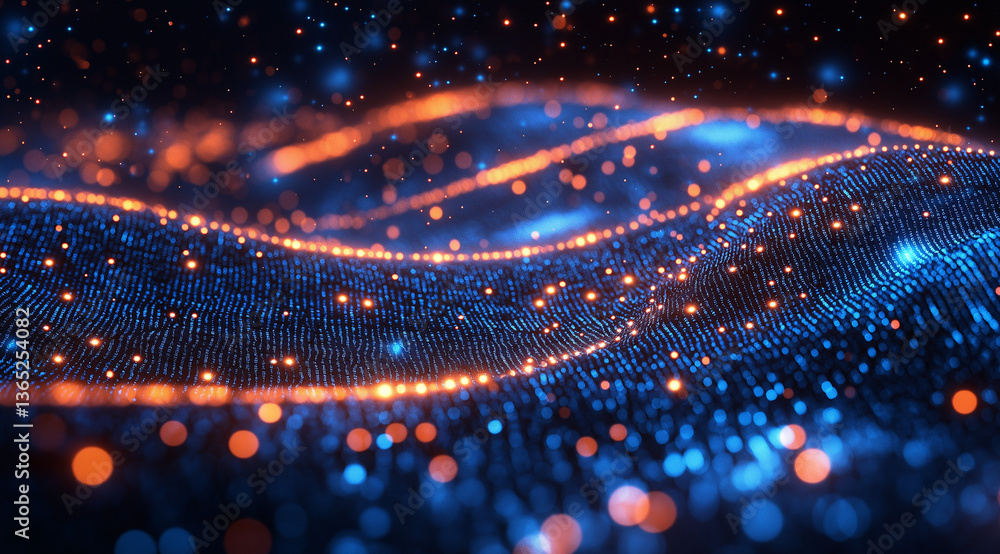 Obraz premium Digital technology background with blue light rays and binary code