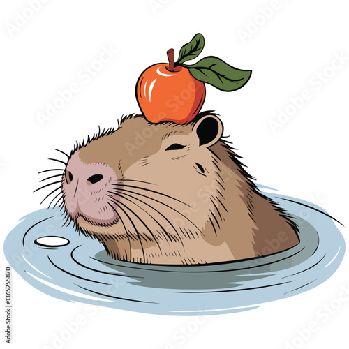 Capybara swimming in pond
