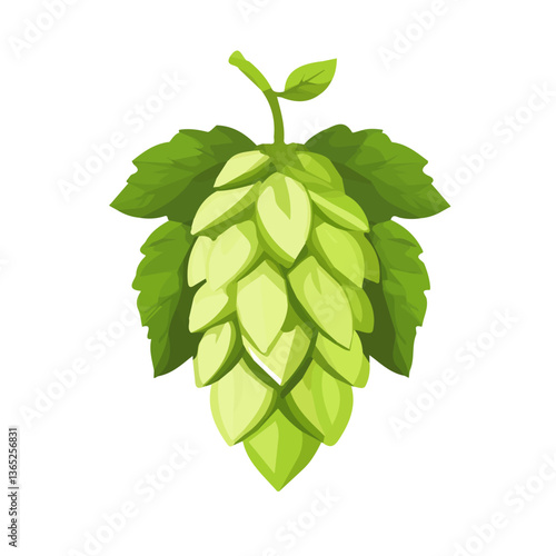 A flat 2D icon of a green hops branch, designed in a simple style. Vector, transparent background, animation design, clipart. EPS