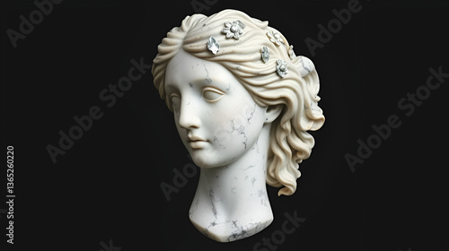 greek goddess selene marble statue head bust isolated background