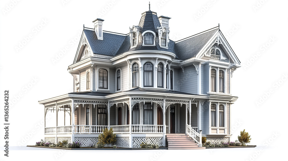 Fototapeta premium Victorian style house with ornate details on white background