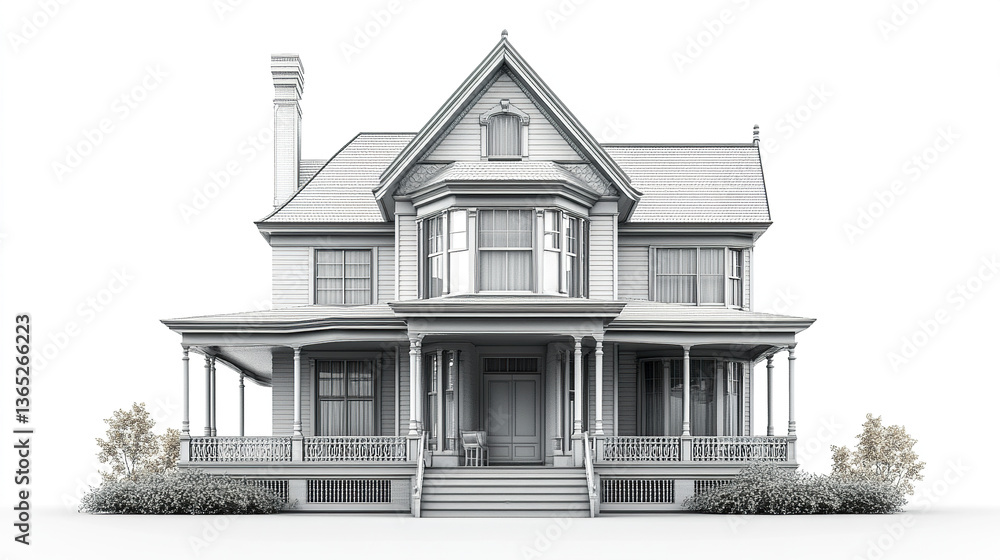 Classic Victorian house with detailed architecture on white background Classic Victorian house with detailed architecture on white background