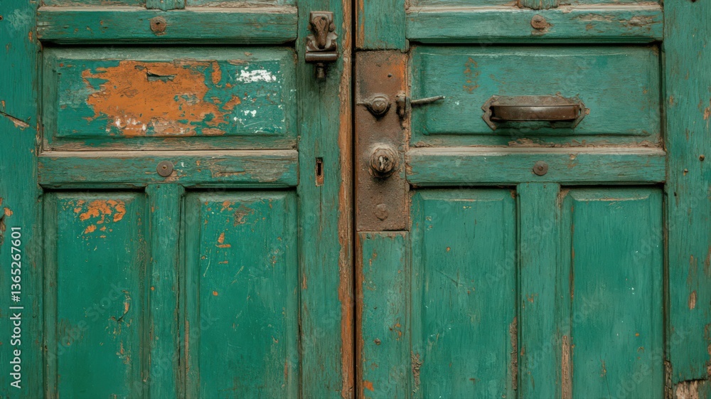 Weathered Teal Double Doors with Rusty Hardware Weathered Teal Double Doors with Rusty Hardware
