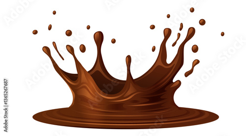 Realistic liquid chocolate splash isolated on white background. Splash with drops.
