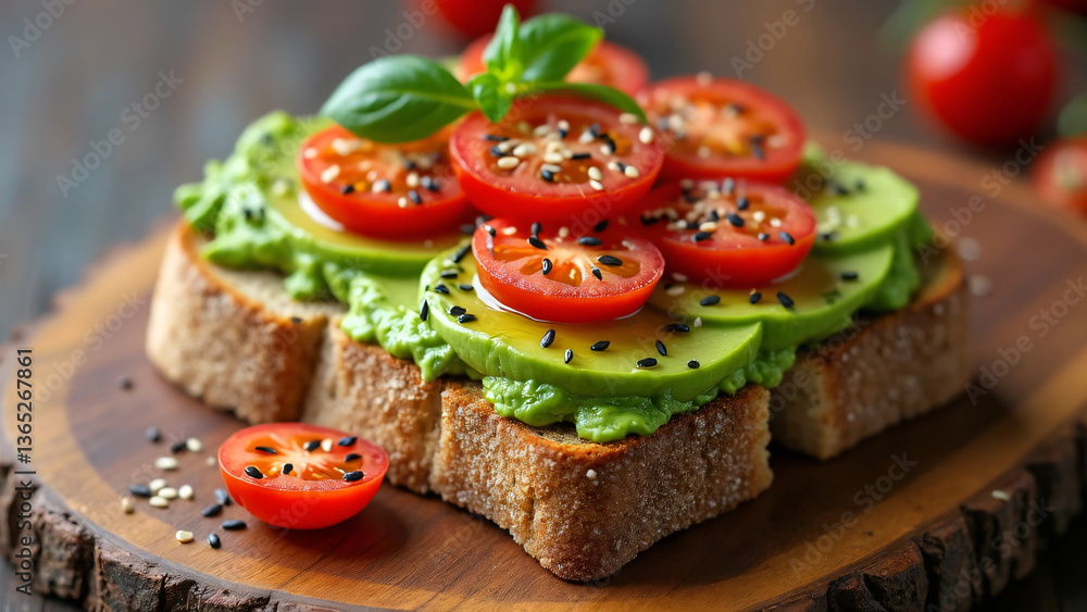 Gourmet Avocado Toast with Sesame Seeds and Cherry Tomatoes Gourmet Avocado Toast with Sesame Seeds and Cherry Tomatoes
