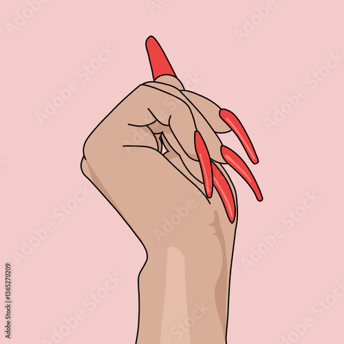 Woman Hand with Long Red Nails Illustration