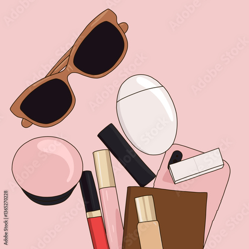 Stylish Sunglasses and Makeup Illustration