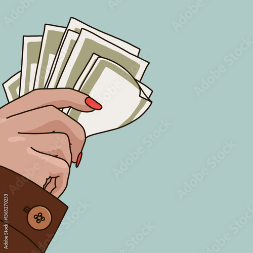 Hand Holding Cash in Pastel Style