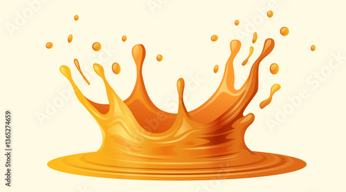 Realistic liquid orange juice splash isolated on white background. Splash with drops.