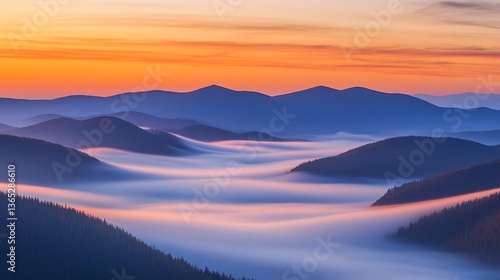 Wallpaper Mural Spectacular flowing clouds over mountain peaks, resembling waterfalls due to long exposure. Misty atmosphere creates a dreamy landscape, highlighting nature’s beauty and dynamic weather patterns Torontodigital.ca