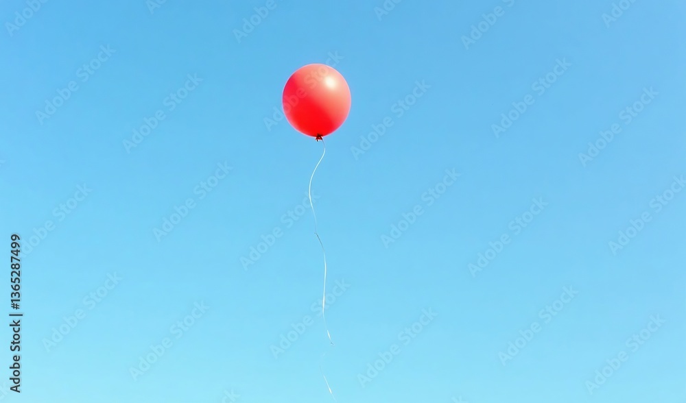 Obraz premium Single red balloon floats gently against vibrant blue sky. AI Generated