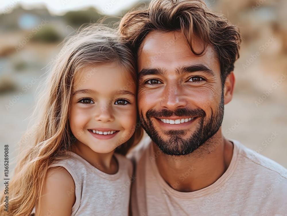 Obraz premium A smiling father and daughter close together portrait outdoors