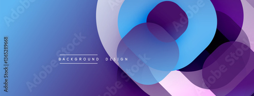 Circular abstract design with overlapping translucent circles and round shapes, blending gradients and smooth curves, creating depth, contrast, and a dynamic visual effect