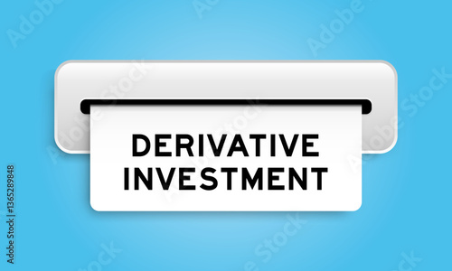 White coupon banner with word derivative investment from machine on blue color background