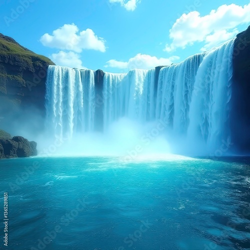 The majestic Niagara Falls captured during the day, with clear skies and no tourists in sight.