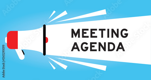 Color megaphone icon with word meeting agenda in white banner on blue background