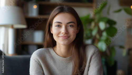 Wallpaper Mural Smiling Woman Portrait Home, Cozy, Relaxed, Happy, Serene, Comfortable, Natural, Gentle, Beautiful,  Torontodigital.ca