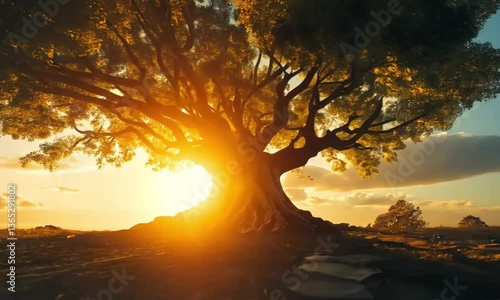 Majestic Banyan Tree, Sunset, Cinematic Background