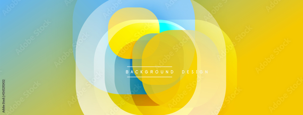 Fototapeta premium Circular abstract design with overlapping translucent circles and round shapes, blending gradients and smooth curves, creating depth, contrast, and a dynamic visual effect