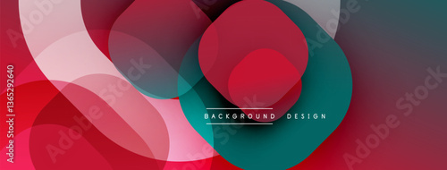 Circular abstract design with overlapping translucent circles and round shapes, blending gradients and smooth curves, creating depth, contrast, and a dynamic visual effect