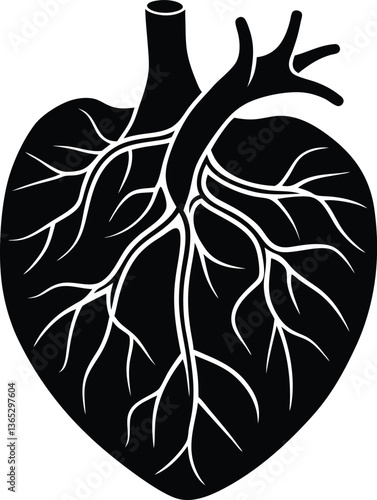 Detailed Heart Silhouette with Veins Illustration, Transparent Background