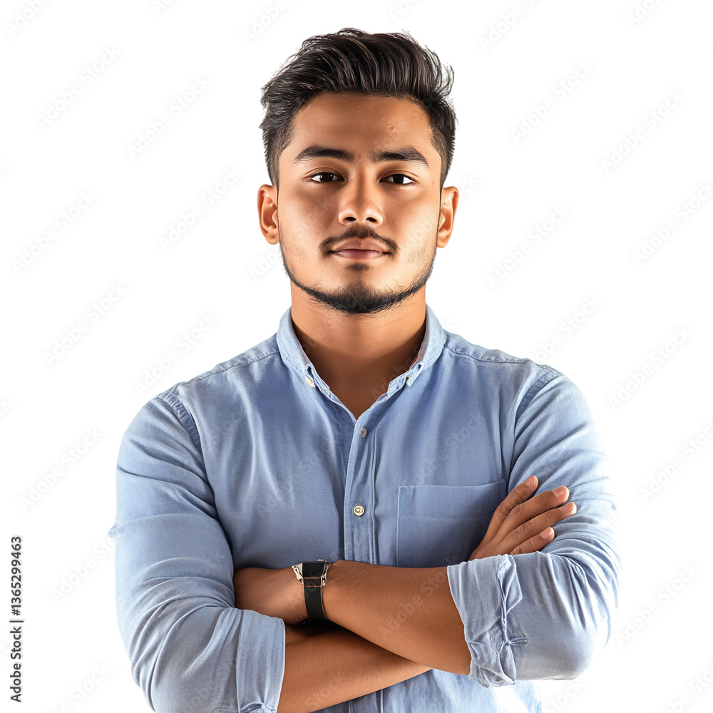 Confident Man with Crossed Arms Isolated on Transparent Background Confident Man with Crossed Arms Isolated on Transparent Background