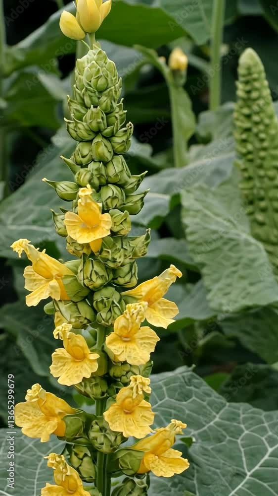 Yellow flowering plant thrives in a lush garden setting during late spring season Yellow flowering plant thrives in a lush garden setting during late spring season