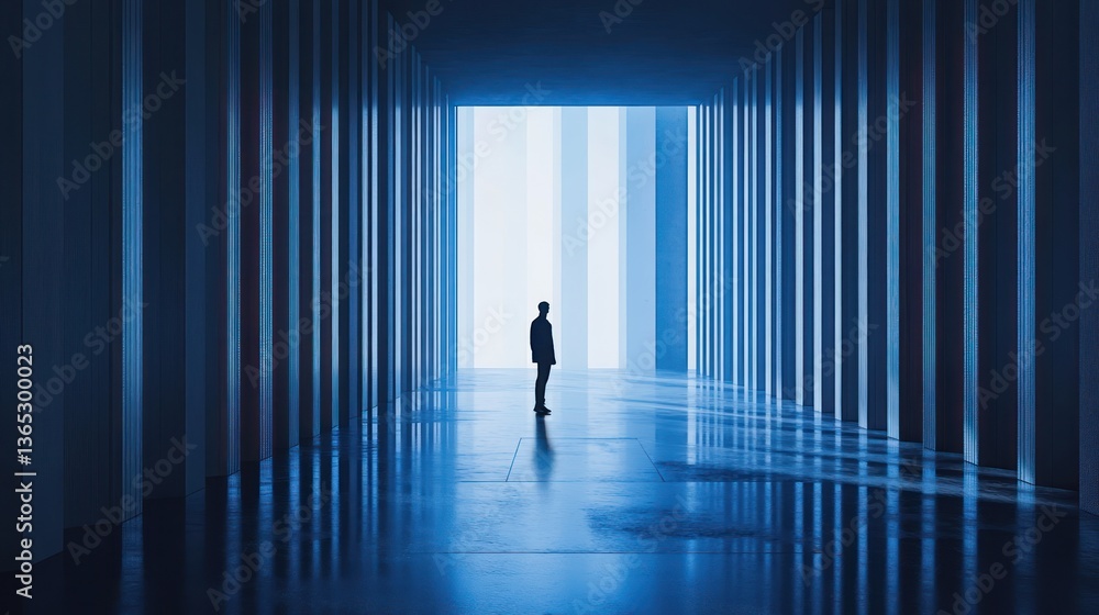 Abstract modern corridor with figure, interior design, reflection Abstract modern corridor with figure, interior design, reflection